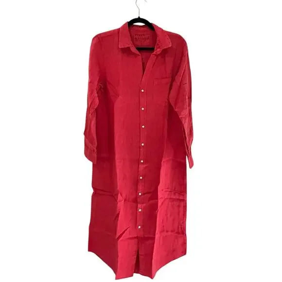 Frank & Eileen Rory Maxi Shirtdress Washed Italian Linen Summer Red Size Large - Picture 4 of 14